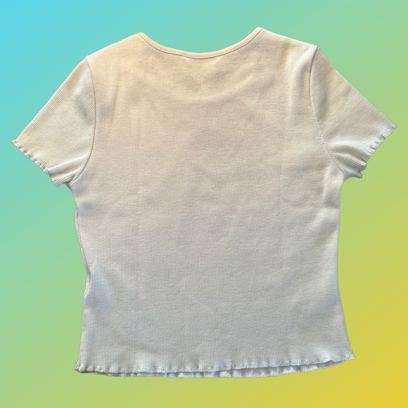 S Graphic Tee Sun Crop Top Short Sleeve Form Fitting with Ruffled Hem - Picture 2 of 5